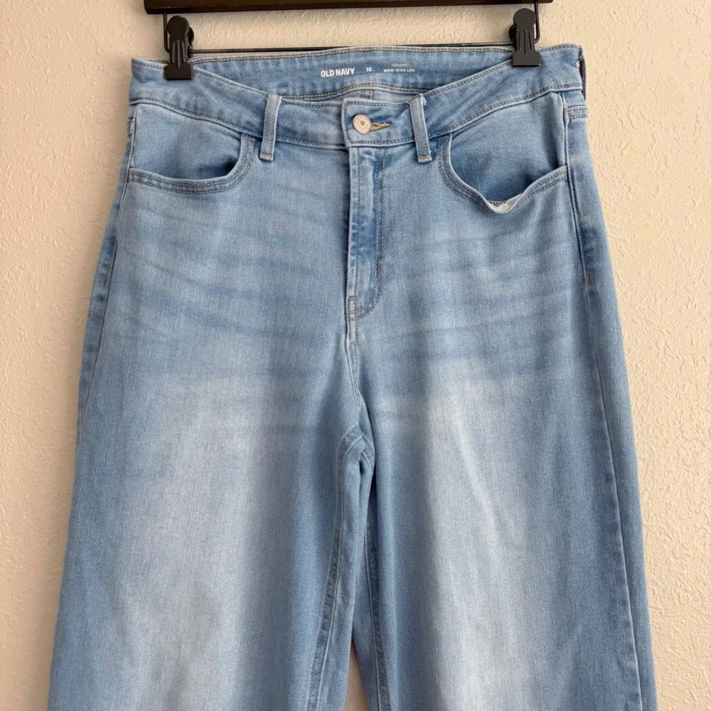 Old Navy Wow Wide Leg High Rise Jeans Light Wash Blue Denim 10